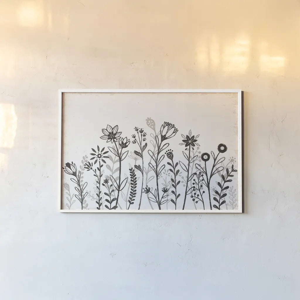 Our Nest IX Florals by Janelle Penner. shown as a paper print in a white frame. Available as a archival giclee rolled canvas, fine art paper, or poster print. SKU 84044i.