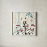Paris Tour VI by Janelle Penner. Shown in a crisp white glass frame for a clean and minimalist style. Available as an archival giclee rolled canvas, fine art paper, or poster print. SKU 24126a.
