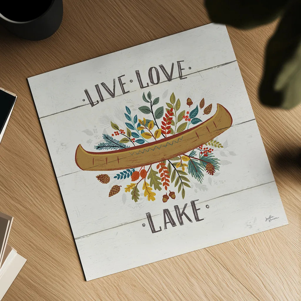 Peace and Lodge I by Janelle Penner. Shown as a detailed flat fine art print, highlighting archival giclee quality. Available as an archival giclee rolled canvas, fine art paper, or poster print. SKU 28979a.