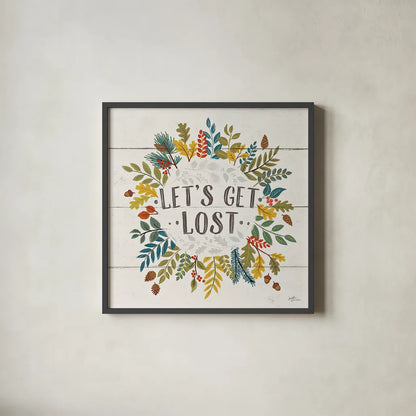 Peace and Lodge II by Janelle Penner. Shown in a sleek black glass frame for a contemporary gallery look. Available as an archival giclee rolled canvas, fine art paper, or poster print. SKU 28980a.