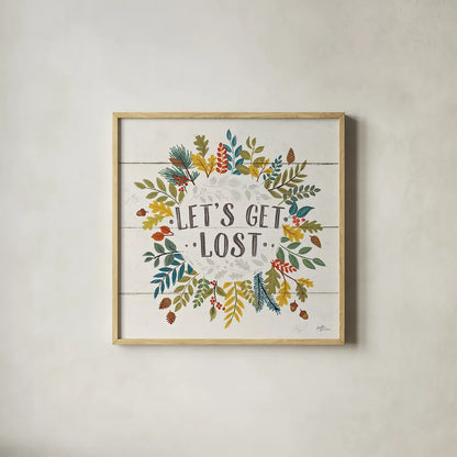 Peace and Lodge II by Janelle Penner. Shown in a natural wood glass frame for a timeless modern aesthetic. Available as an archival giclee rolled canvas, fine art paper, or poster print. SKU 28980a.