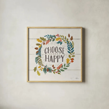 Peace and Lodge III by Janelle Penner. Shown in a natural wood glass frame for a timeless modern aesthetic. Available as an archival giclee rolled canvas, fine art paper, or poster print. SKU 28981a.