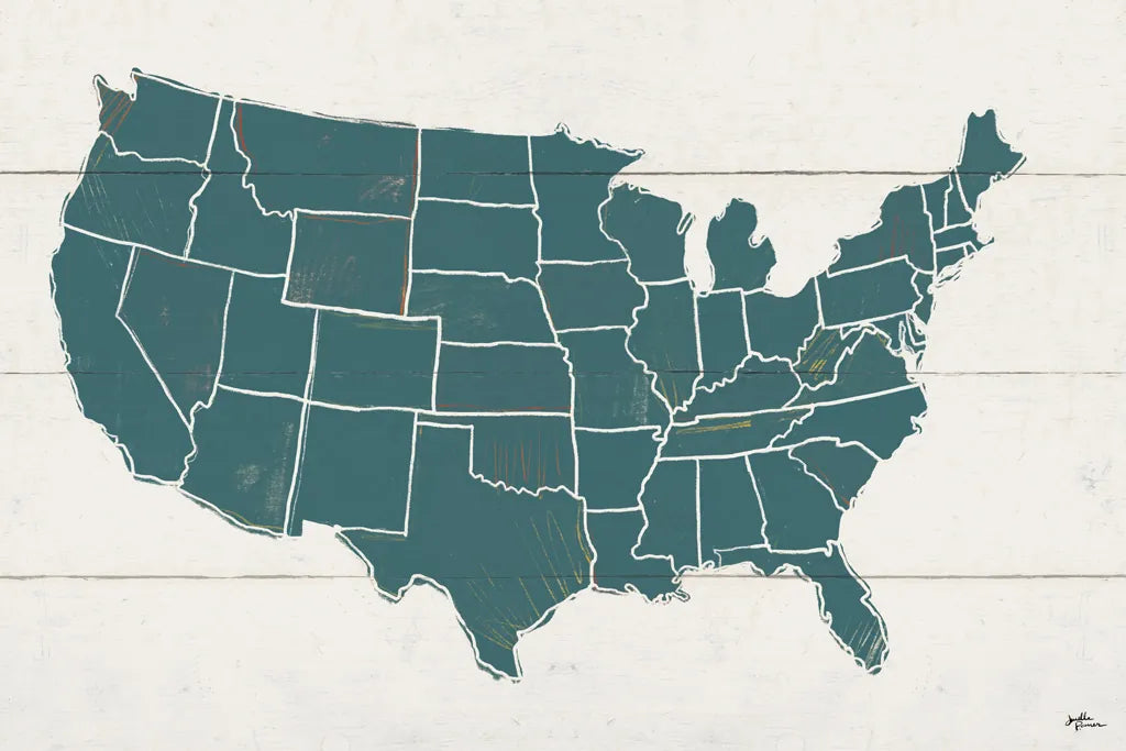 Peace and Lodge USA Map by Janelle Penner. SKU 63363i. Archival Giclee Fine art print for wall decor.