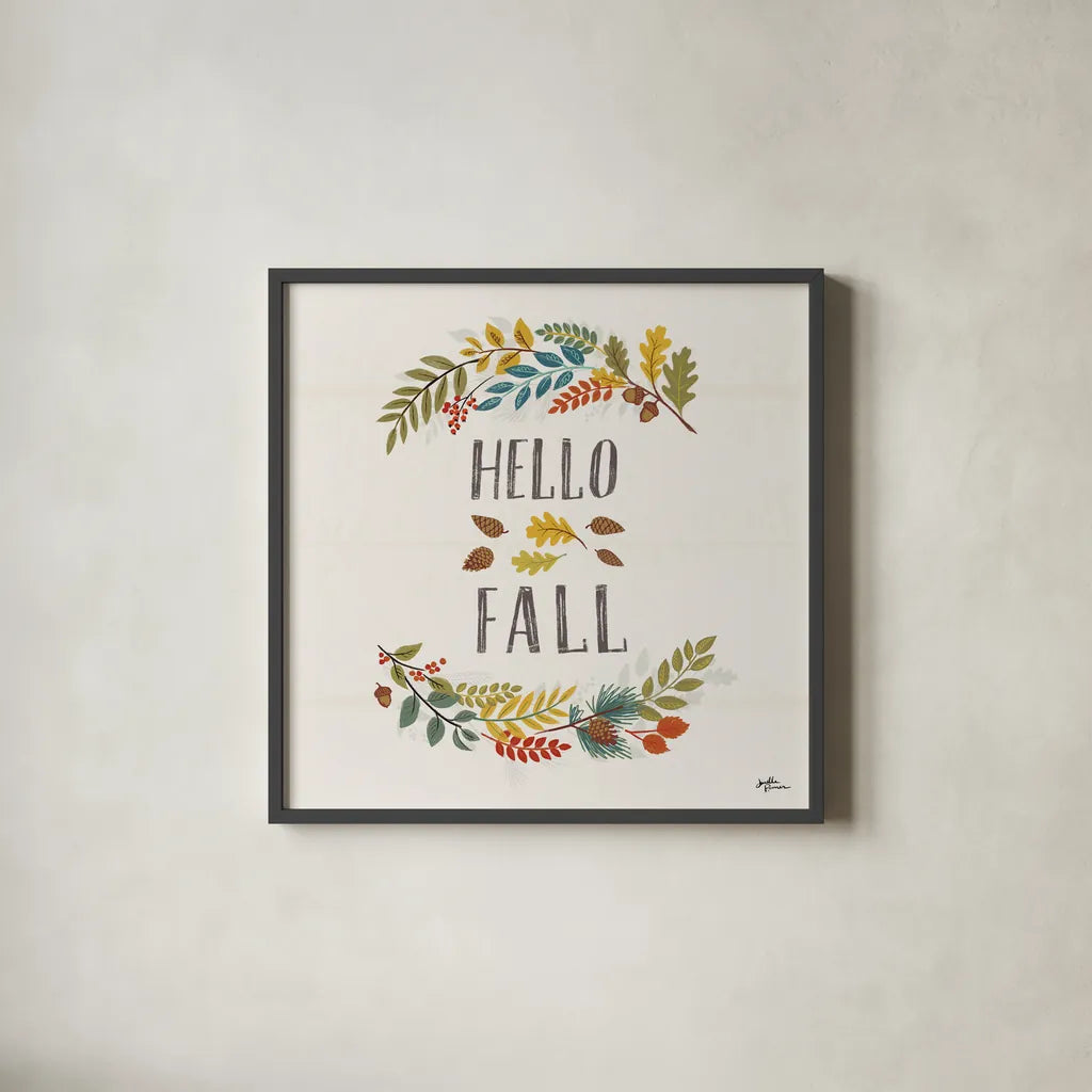 Peace and Lodge VI by Janelle Penner. Shown in a sleek black glass frame for a contemporary gallery look. Available as an archival giclee rolled canvas, fine art paper, or poster print. SKU 32022a.