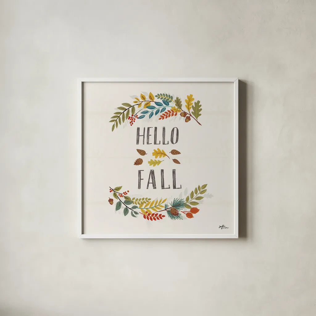 Peace and Lodge VI by Janelle Penner. Shown in a crisp white glass frame for a clean and minimalist style. Available as an archival giclee rolled canvas, fine art paper, or poster print. SKU 32022a.