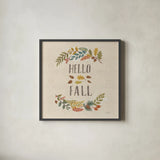 Peace and Lodge VI Burlap by Janelle Penner. Shown in a sleek black glass frame for a contemporary gallery look. Available as an archival giclee rolled canvas, fine art paper, or poster print. SKU 47598a.