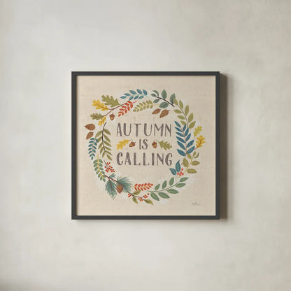 Peace and Lodge VII Burlap by Janelle Penner. Shown in a sleek black glass frame for a contemporary gallery look. Available as an archival giclee rolled canvas, fine art paper, or poster print. SKU 47599a.