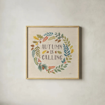 Peace and Lodge VII Burlap by Janelle Penner. Shown in a natural wood glass frame for a timeless modern aesthetic. Available as an archival giclee rolled canvas, fine art paper, or poster print. SKU 47599a.