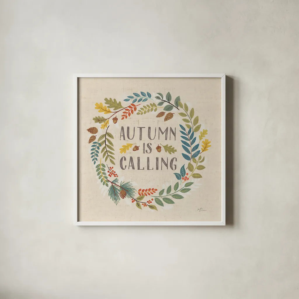 Peace and Lodge VII Burlap by Janelle Penner. Shown in a crisp white glass frame for a clean and minimalist style. Available as an archival giclee rolled canvas, fine art paper, or poster print. SKU 47599a.