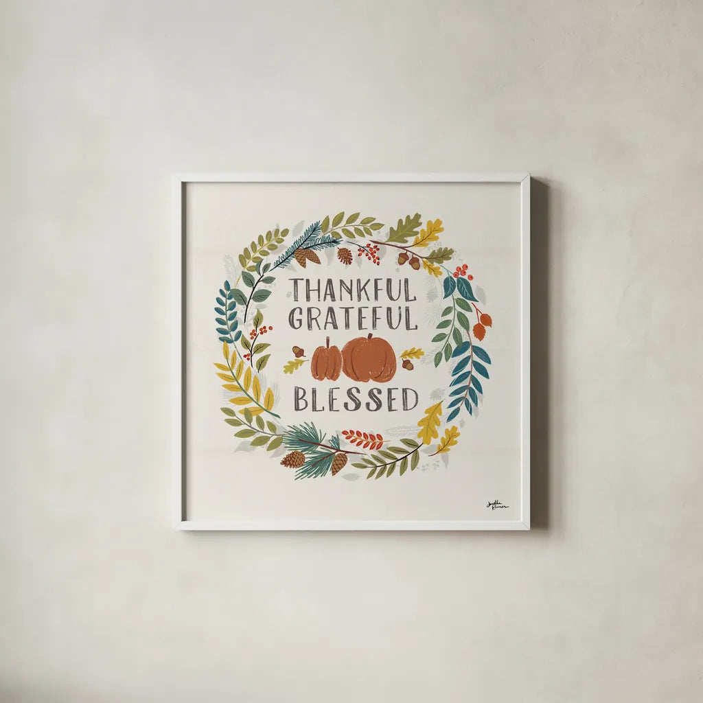 Peace and Lodge VIII by Janelle Penner. Shown in a crisp white glass frame for a clean and minimalist style. Available as an archival giclee rolled canvas, fine art paper, or poster print. SKU 32024a.