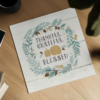 Peace and Lodge VIII on Shiplap Blue by Janelle Penner. Shown as a detailed flat fine art print, highlighting archival giclee quality. Available as an archival giclee rolled canvas, fine art paper, or poster print. SKU 37000a.