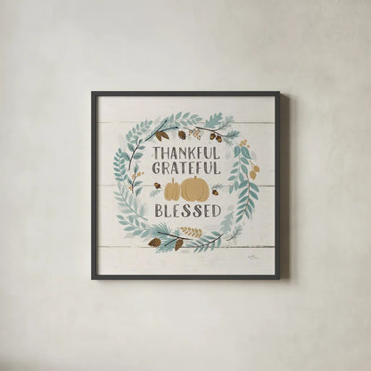 Peace and Lodge VIII on Shiplap Blue by Janelle Penner. Shown in a sleek black glass frame for a contemporary gallery look. Available as an archival giclee rolled canvas, fine art paper, or poster print. SKU 37000a.