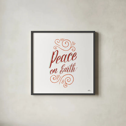 Peace on Earth by Janelle Penner. Shown in a sleek black glass frame for a contemporary gallery look. Available as an archival giclee rolled canvas, fine art paper, or poster print. SKU 59945a.