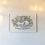 Purrfect Garden I by Janelle Penner. shown as a paper print in a white frame. Available as a archival giclee rolled canvas, fine art paper, or poster print. SKU 37607i.