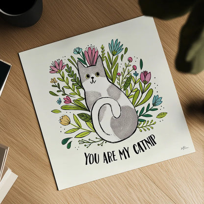 Purrfect Garden II by Janelle Penner. Shown as a detailed flat fine art print, highlighting archival giclee quality. Available as an archival giclee rolled canvas, fine art paper, or poster print. SKU 37608a.