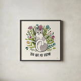 Purrfect Garden II by Janelle Penner. Shown in a sleek black glass frame for a contemporary gallery look. Available as an archival giclee rolled canvas, fine art paper, or poster print. SKU 37608a.