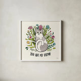 Purrfect Garden II by Janelle Penner. Shown in a crisp white glass frame for a clean and minimalist style. Available as an archival giclee rolled canvas, fine art paper, or poster print. SKU 37608a.