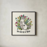 Purrfect Garden III by Janelle Penner. Shown in a sleek black glass frame for a contemporary gallery look. Available as an archival giclee rolled canvas, fine art paper, or poster print. SKU 37609a.