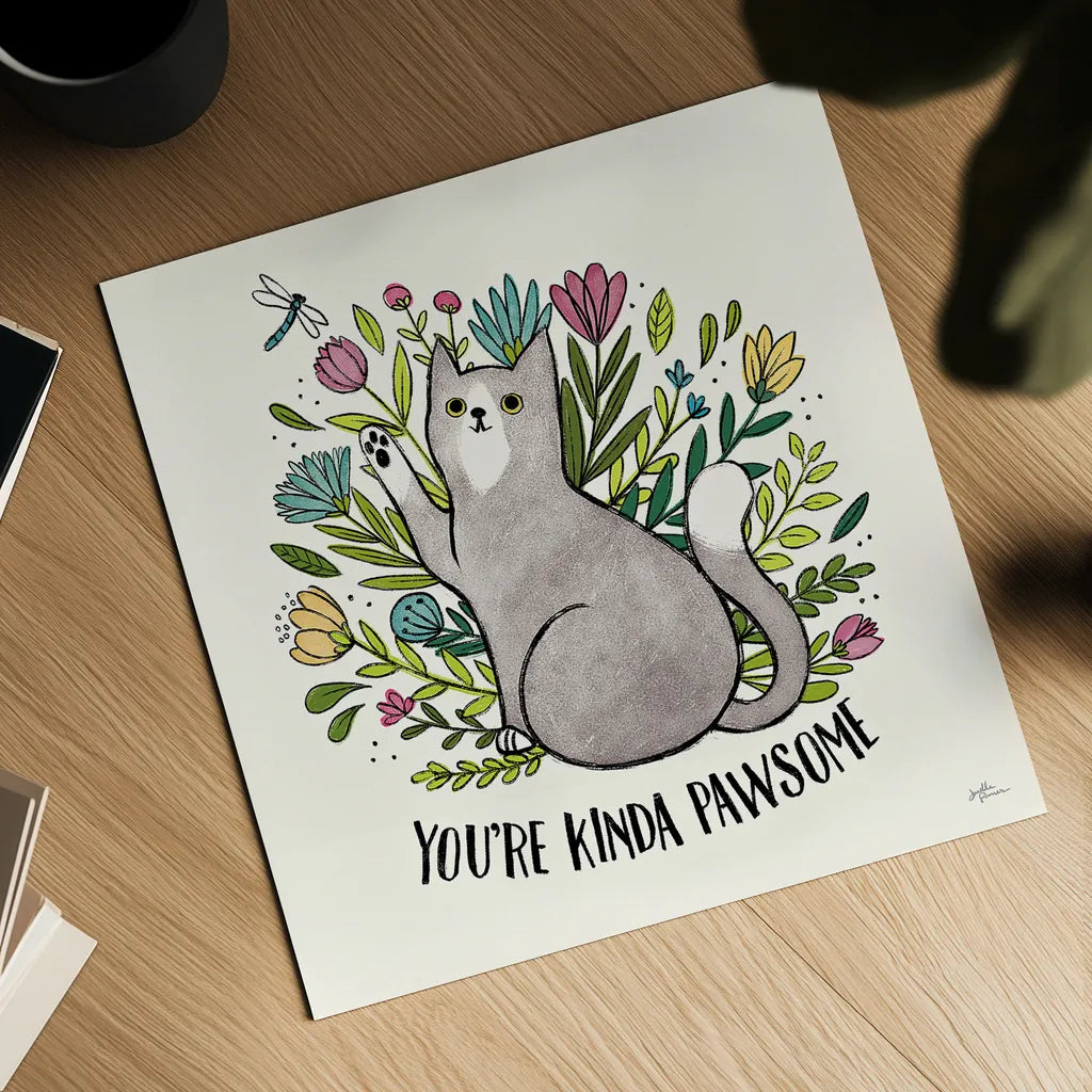 Purrfect Garden IV by Janelle Penner. Shown as a detailed flat fine art print, highlighting archival giclee quality. Available as an archival giclee rolled canvas, fine art paper, or poster print. SKU 37610a.