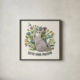 Purrfect Garden IV by Janelle Penner. Shown in a sleek black glass frame for a contemporary gallery look. Available as an archival giclee rolled canvas, fine art paper, or poster print. SKU 37610a.
