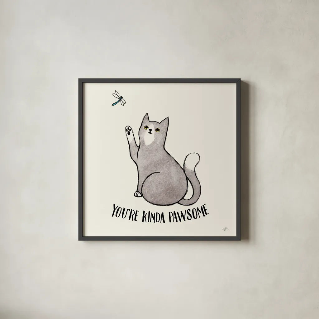Purrfect Garden IV No Flowers by Janelle Penner. Shown in a sleek black glass frame for a contemporary gallery look. Available as an archival giclee rolled canvas, fine art paper, or poster print. SKU 39360a.
