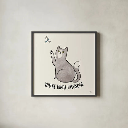 Purrfect Garden IV No Flowers by Janelle Penner. Shown in a sleek black glass frame for a contemporary gallery look. Available as an archival giclee rolled canvas, fine art paper, or poster print. SKU 39360a.
