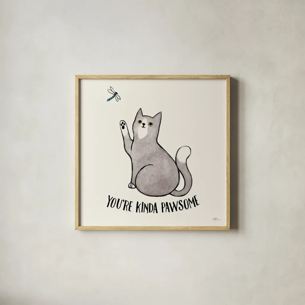 Purrfect Garden IV No Flowers by Janelle Penner. Shown in a natural wood glass frame for a timeless modern aesthetic. Available as an archival giclee rolled canvas, fine art paper, or poster print. SKU 39360a.
