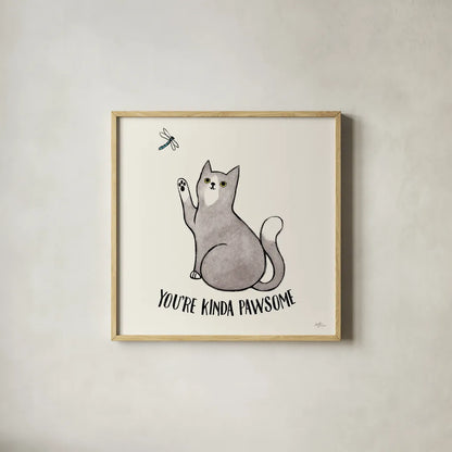 Purrfect Garden IV No Flowers by Janelle Penner. Shown in a natural wood glass frame for a timeless modern aesthetic. Available as an archival giclee rolled canvas, fine art paper, or poster print. SKU 39360a.