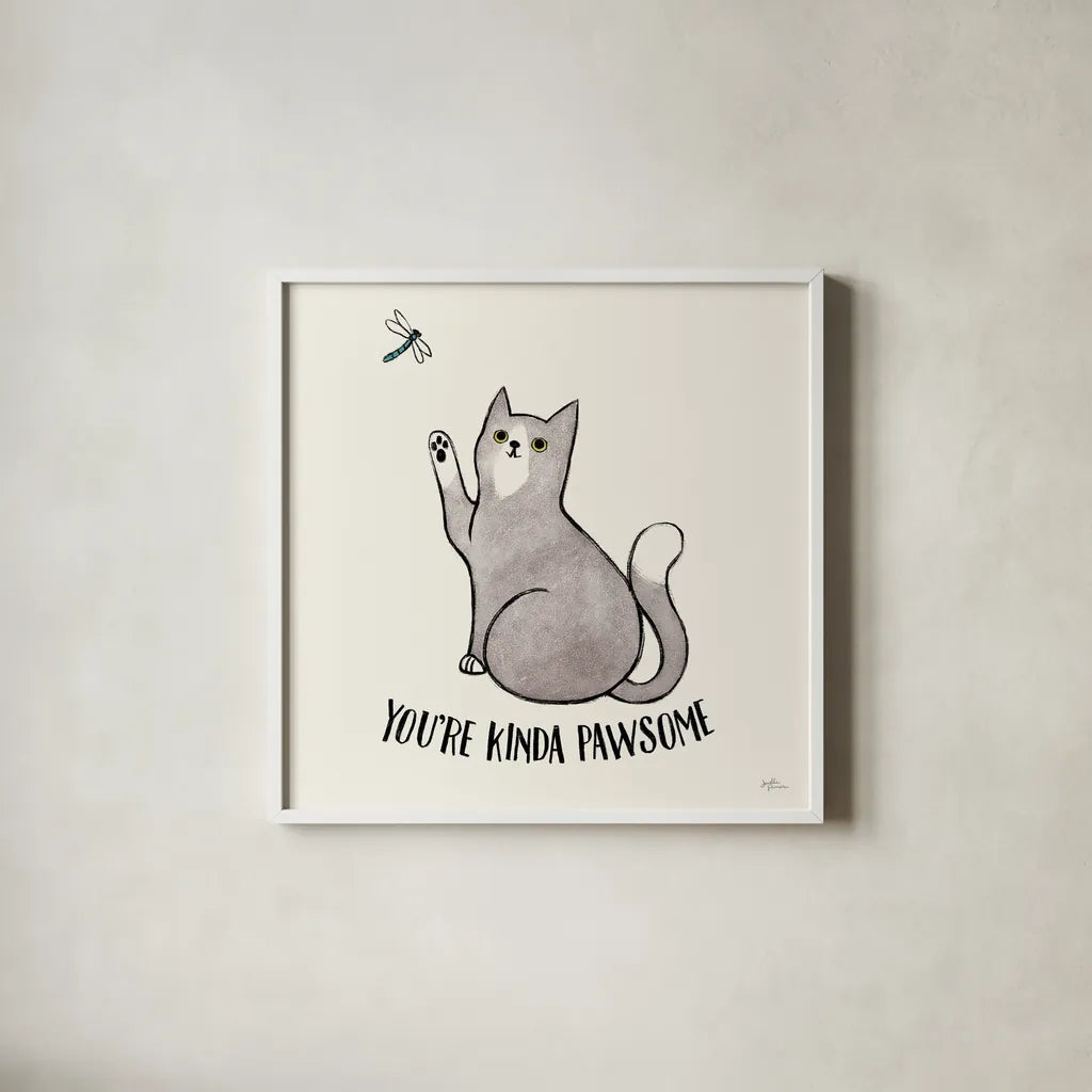 Purrfect Garden IV No Flowers by Janelle Penner. Shown in a crisp white glass frame for a clean and minimalist style. Available as an archival giclee rolled canvas, fine art paper, or poster print. SKU 39360a.