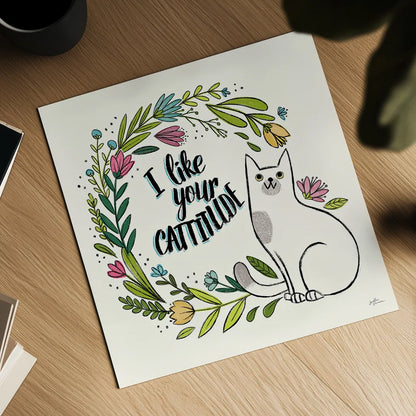 Purrfect Garden IX by Janelle Penner. Shown as a detailed flat fine art print, highlighting archival giclee quality. Available as an archival giclee rolled canvas, fine art paper, or poster print. SKU 37615a.