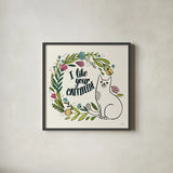 Purrfect Garden IX by Janelle Penner. Shown in a sleek black glass frame for a contemporary gallery look. Available as an archival giclee rolled canvas, fine art paper, or poster print. SKU 37615a.