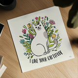 Purrfect Garden V by Janelle Penner. Shown as a detailed flat fine art print, highlighting archival giclee quality. Available as an archival giclee rolled canvas, fine art paper, or poster print. SKU 37611a.