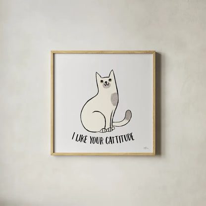 Purrfect Garden V No Flowers Gray by Janelle Penner. Shown in a natural wood glass frame for a timeless modern aesthetic. Available as an archival giclee rolled canvas, fine art paper, or poster print. SKU 39361a.