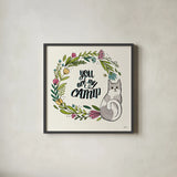 Purrfect Garden VI by Janelle Penner. Shown in a sleek black glass frame for a contemporary gallery look. Available as an archival giclee rolled canvas, fine art paper, or poster print. SKU 37612a.