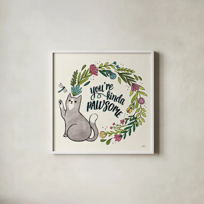Purrfect Garden VIII by Janelle Penner. Shown in a crisp white glass frame for a clean and minimalist style. Available as an archival giclee rolled canvas, fine art paper, or poster print. SKU 37614a.