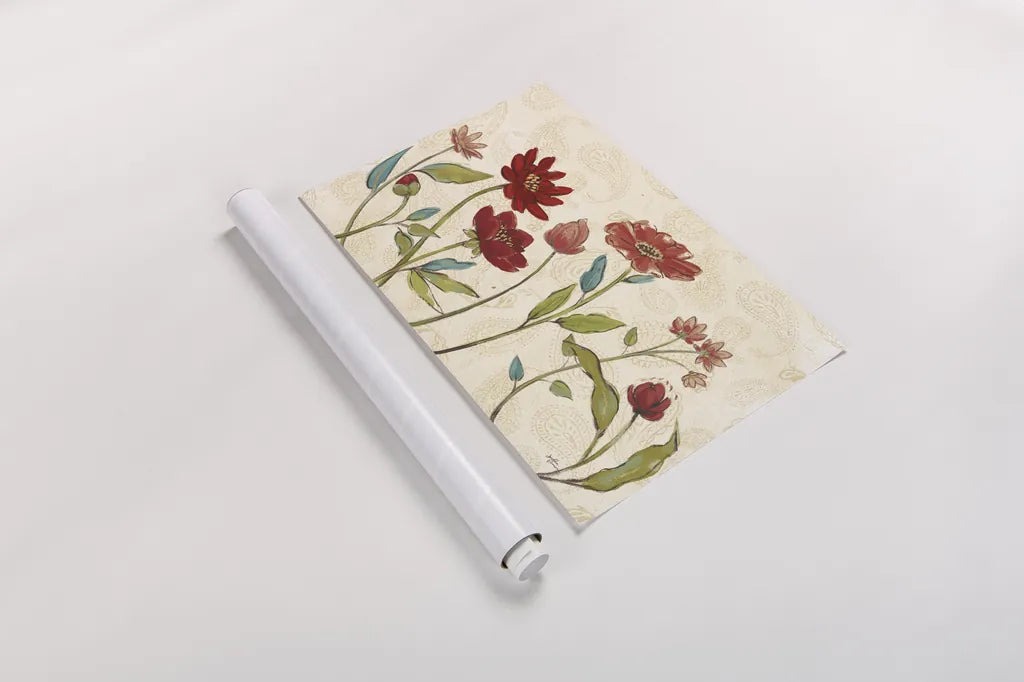 Red Gold Beauties I by Janelle Penner. shown as a rolled paper print. Available as archival giclee rolled canvas, fine art paper, or poster print. SKU 55941i.