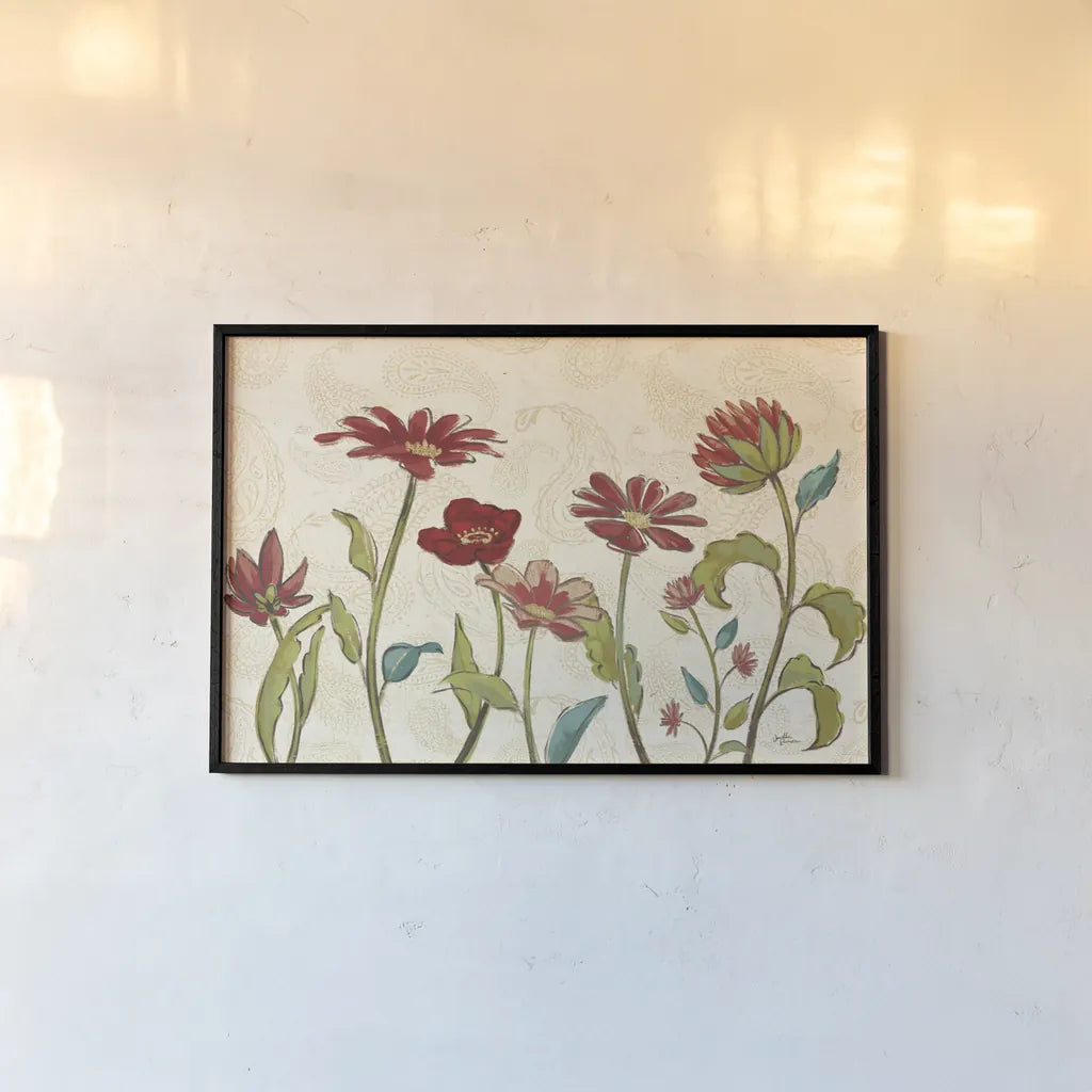 Red Gold Beauties II by Janelle Penner. shown as a paper print in a black flame. Available as a archival giclee rolled canvas, fine art paper, or poster print. SKU 55942i.