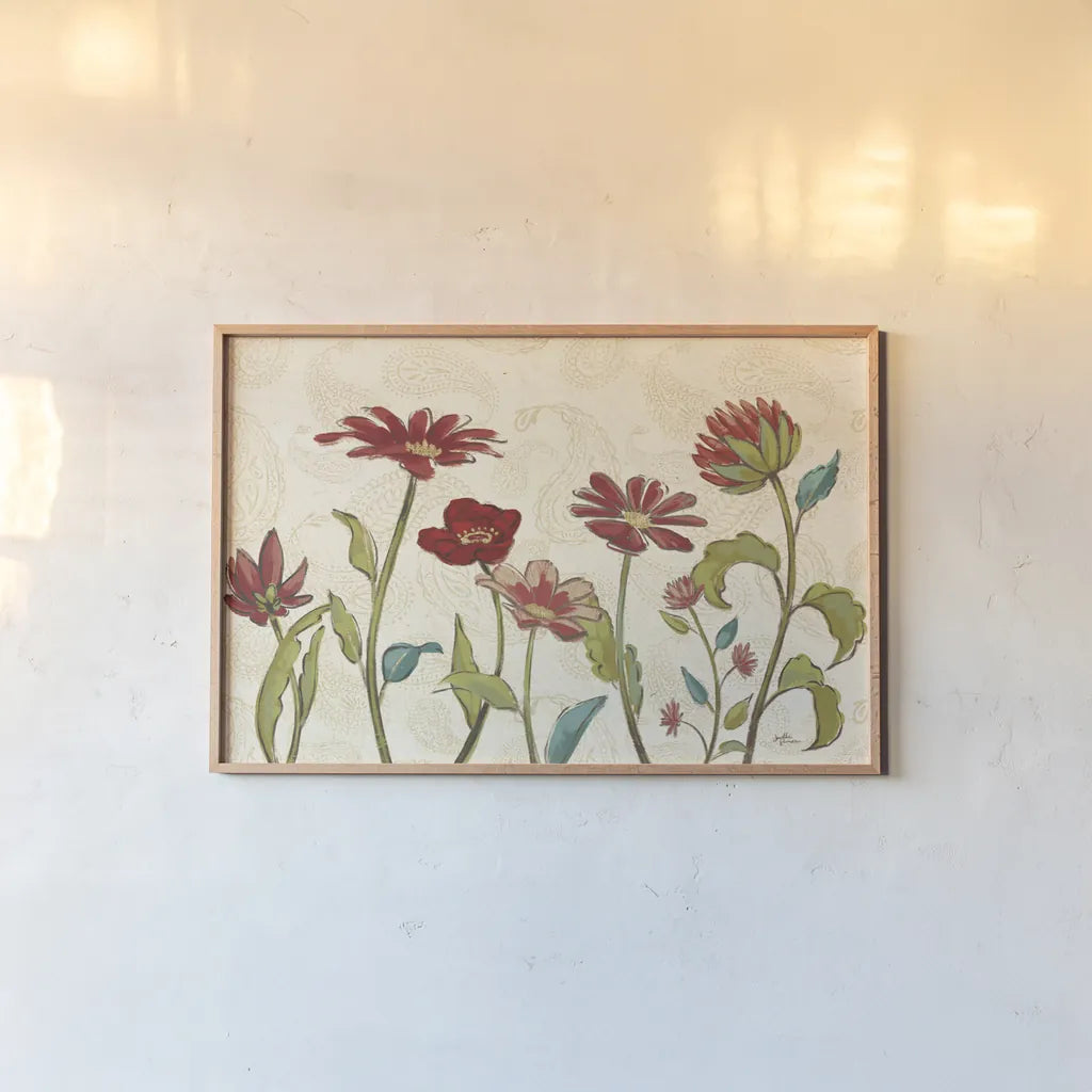 Red Gold Beauties II by Janelle Penner. shown as a paper print in a natural frame. Available as a archival giclee rolled canvas, fine art paper, or poster print. SKU 55942i.