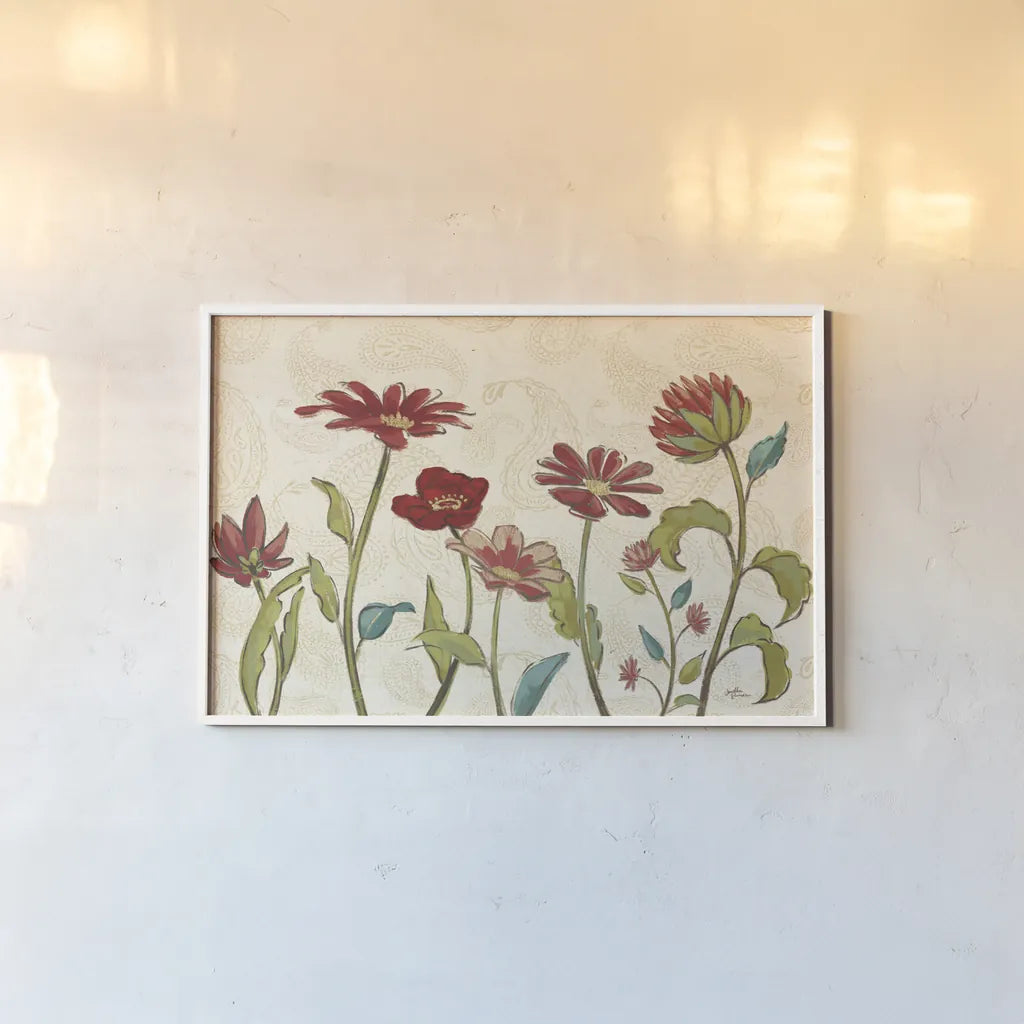 Red Gold Beauties II by Janelle Penner. shown as a paper print in a white frame. Available as a archival giclee rolled canvas, fine art paper, or poster print. SKU 55942i.