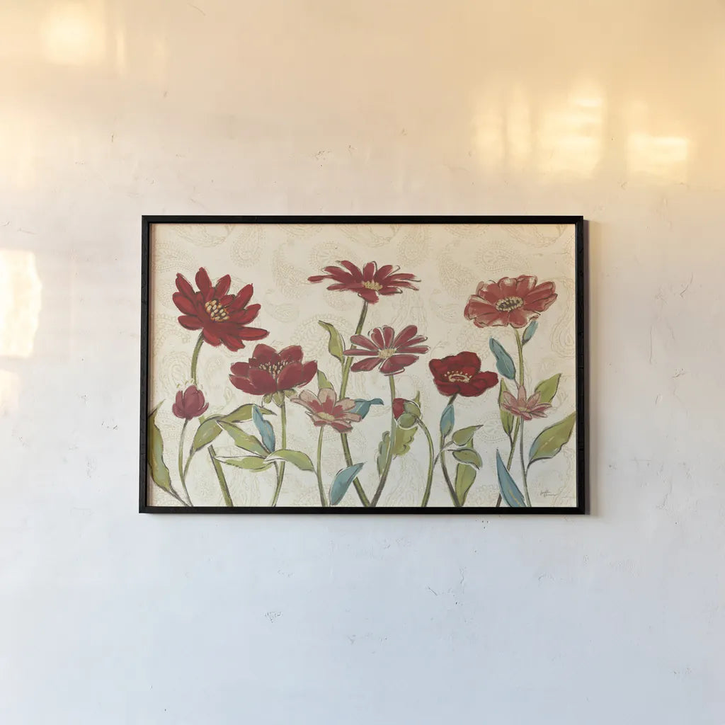 Red Gold Beauties III by Janelle Penner. shown as a paper print in a black flame. Available as a archival giclee rolled canvas, fine art paper, or poster print. SKU 55943i.