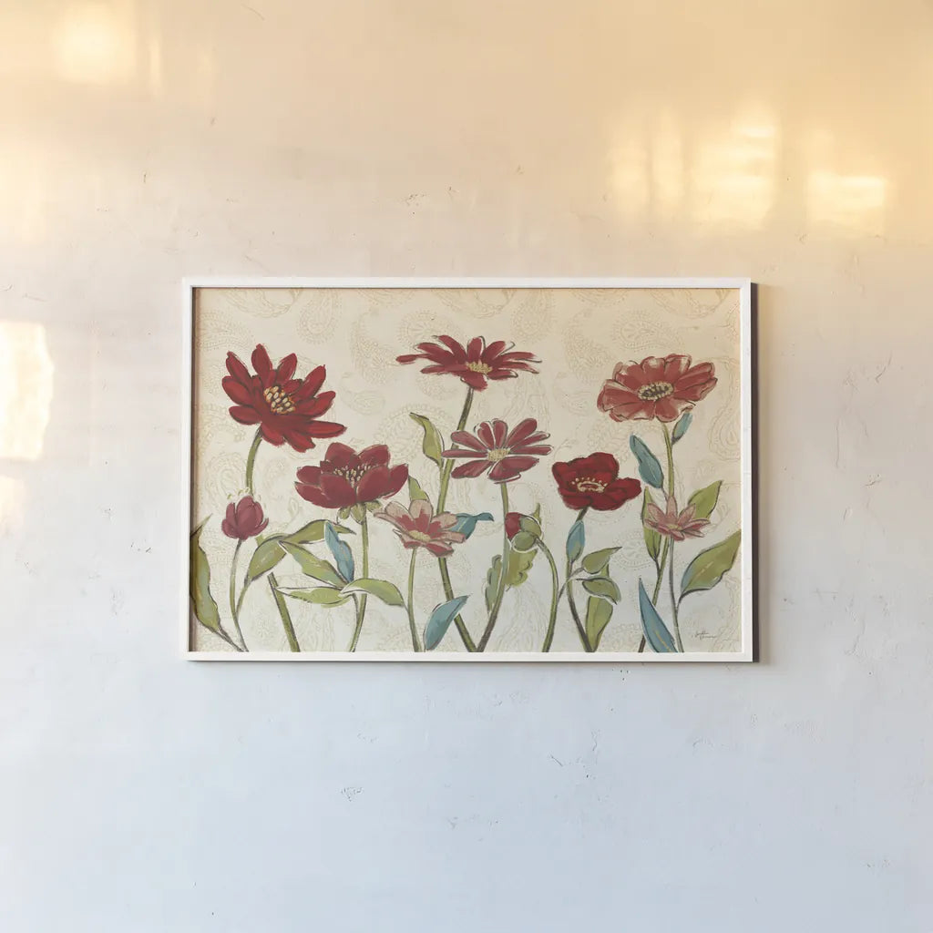 Red Gold Beauties III by Janelle Penner. shown as a paper print in a white frame. Available as a archival giclee rolled canvas, fine art paper, or poster print. SKU 55943i.