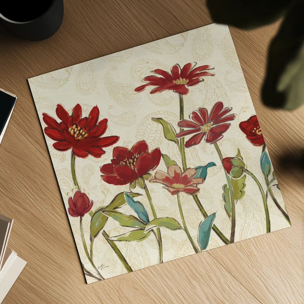 Red Gold Beauties III Crop by Janelle Penner. Shown as a detailed flat fine art print, highlighting archival giclee quality. Available as an archival giclee rolled canvas, fine art paper, or poster print. SKU 55943a.