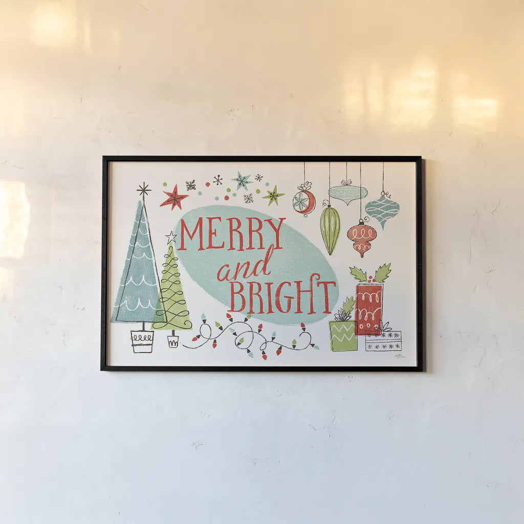 Retro Christmas I by Janelle Penner. shown as a paper print in a black flame. Available as a archival giclee rolled canvas, fine art paper, or poster print. SKU 36158i.
