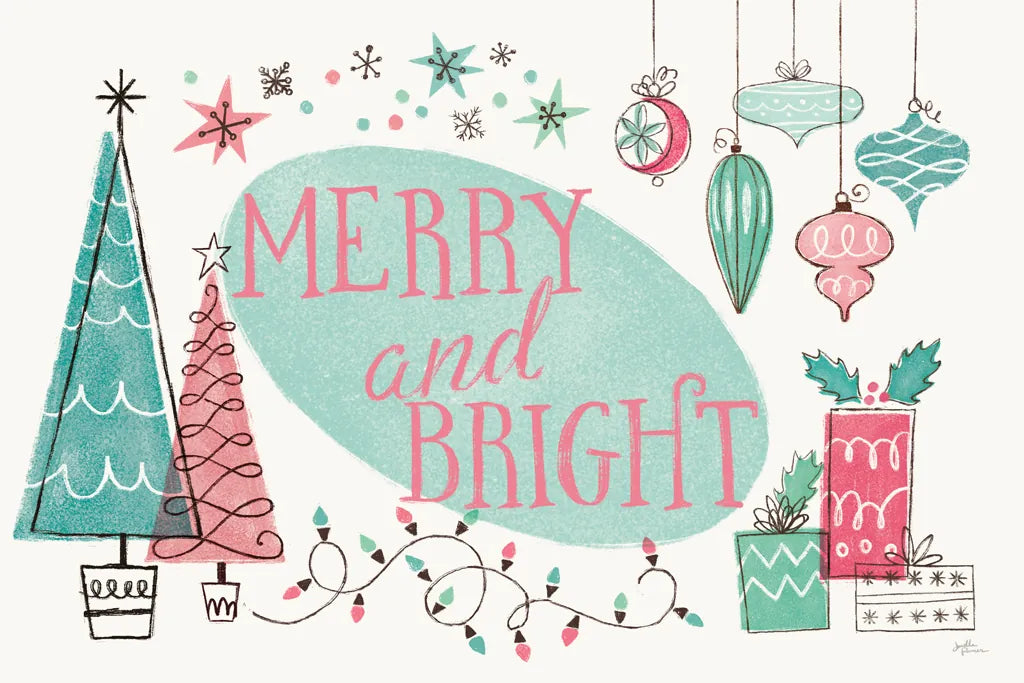 Retro Christmas I Bright by Janelle Penner. SKU 66712i. Archival Giclee Fine art print for wall decor.
