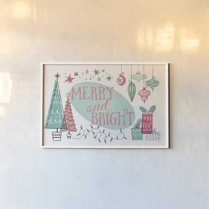 Retro Christmas I Bright by Janelle Penner. shown as a paper print in a white frame. Available as a archival giclee rolled canvas, fine art paper, or poster print. SKU 66712i.