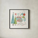 Retro Christmas II by Janelle Penner. Shown in a sleek black glass frame for a contemporary gallery look. Available as an archival giclee rolled canvas, fine art paper, or poster print. SKU 36159a.