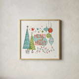 Retro Christmas II by Janelle Penner. Shown in a natural wood glass frame for a timeless modern aesthetic. Available as an archival giclee rolled canvas, fine art paper, or poster print. SKU 36159a.