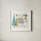 Retro Christmas II by Janelle Penner. Shown in a crisp white glass frame for a clean and minimalist style. Available as an archival giclee rolled canvas, fine art paper, or poster print. SKU 36159a.