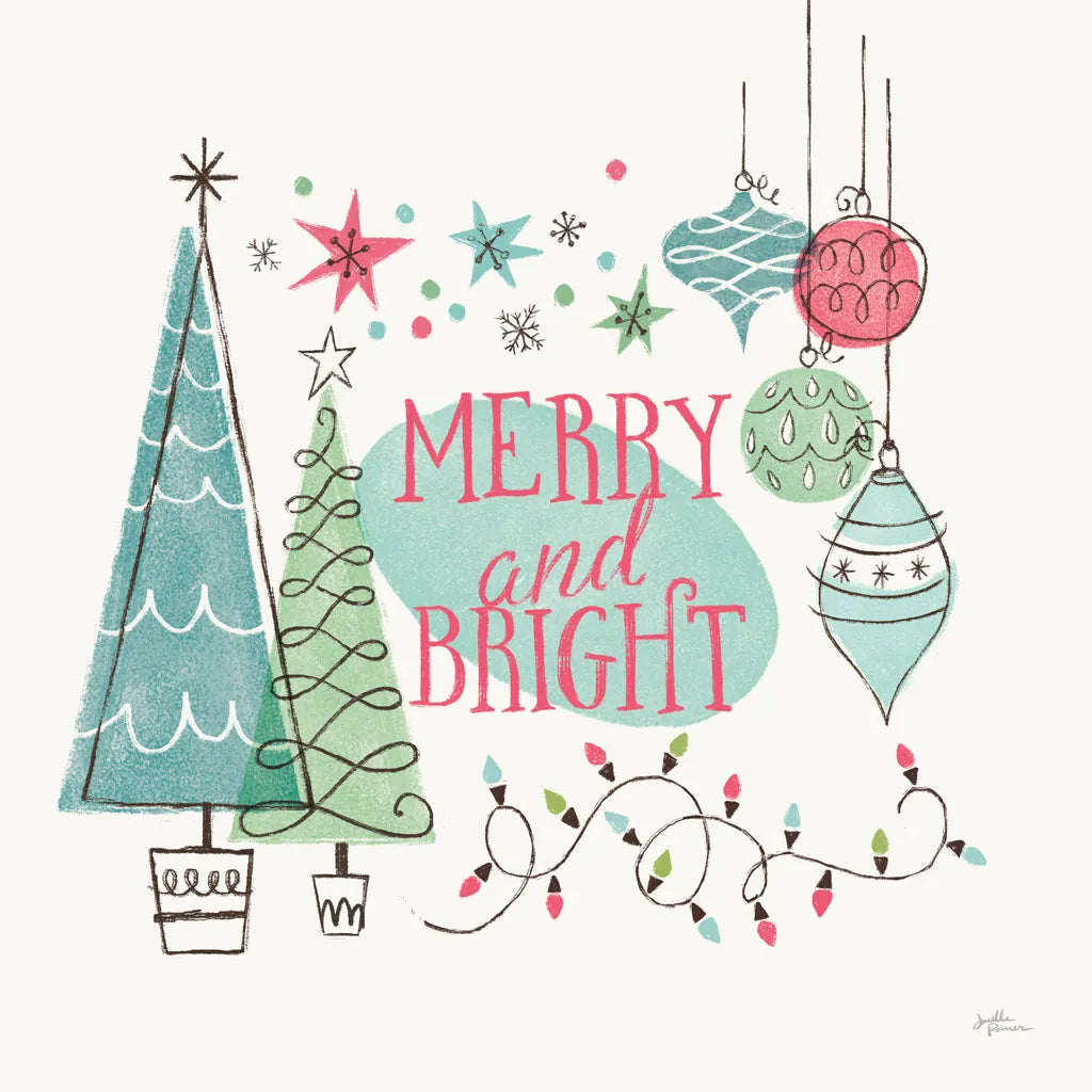 Retro Christmas II Bright by Janelle Penner. SKU 66851a. Archival Giclee Fine art print for wall decor.