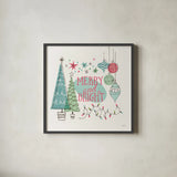 Retro Christmas II Bright by Janelle Penner. Shown in a sleek black glass frame for a contemporary gallery look. Available as an archival giclee rolled canvas, fine art paper, or poster print. SKU 66851a.